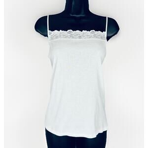 Hanro Switzerland Medium White Camisole Seamless Tank Top Lace Trim Strappy Y2K